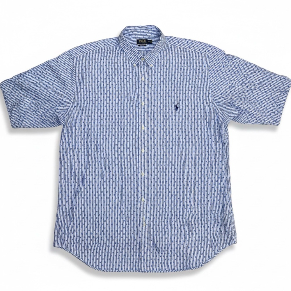 Polo by Ralph Lauren Blue Patterned Short-Sleeve Button-Down Shirt